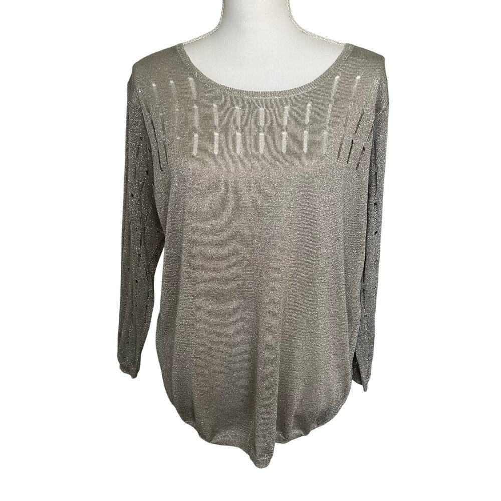 Gap NWT 3/4 sleeve‎ metallic silver shimmer cut outs sweater size L